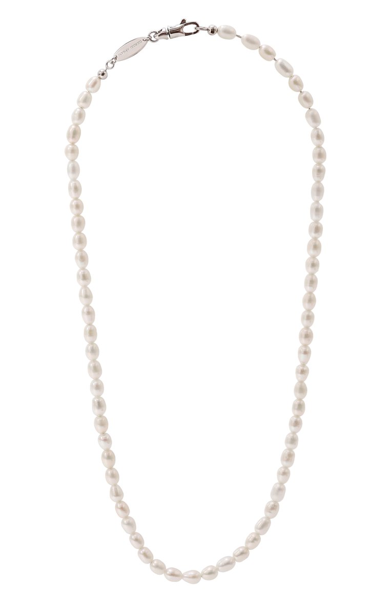 Мужского колье GIORGIO ARMANI белого цвета, арт. 53P020 4F020 | Фото 1 (Региональные ограничения белый список (Axapta Mercury): Не проставлено; Нос: Не проставлено; Материал: Жемчуг, Серебро)