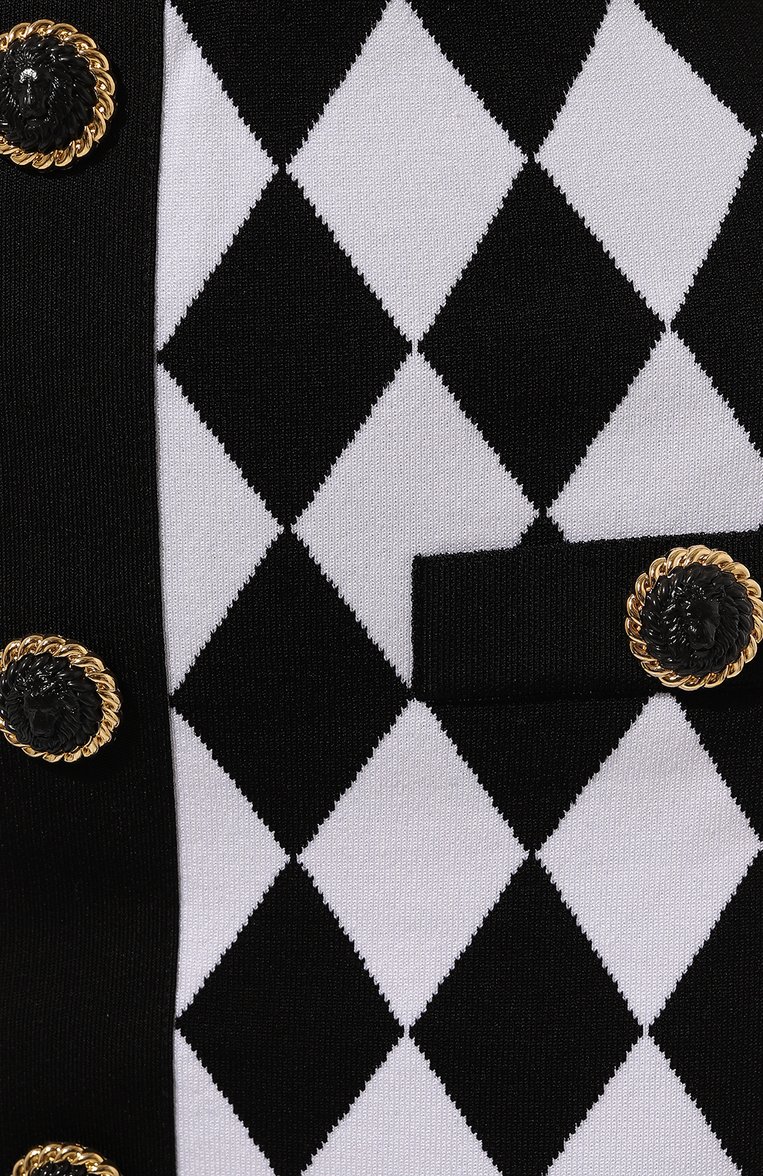 Женская юбка из вискозы BALMAIN черно-белого цвета, арт. DF1LB292/KG66 | Фото 5 (Материал внешний: Вискоза; Длина Ж (юбки, платья, шорты): Мини; Кросс-КТ: Трикотаж; Стили: Гламурный)
