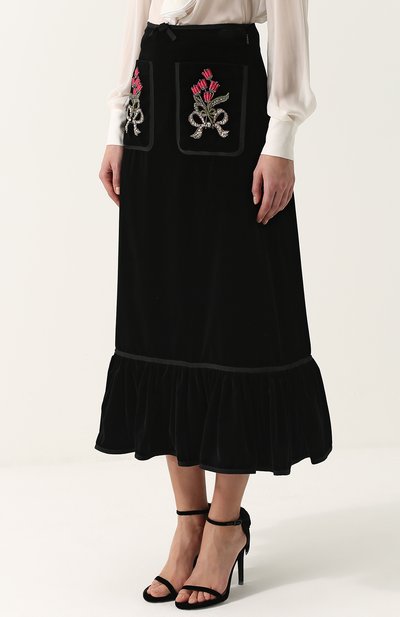 Бархатная юбка-миди с накладными карманами и о боркой GUCCI, арт. 480040/ZJZ75, фото 3