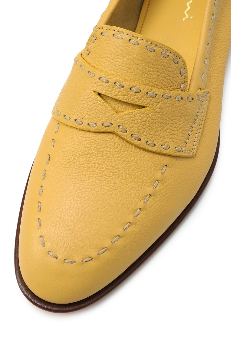 Женские кожаные пенни-лоферы SANTONI желтого цвета, арт. WUSG71437HAFSWKA | Фото 7 (Материал внешний: Натуральная кожа; Подошва: Плоская; Каблук высота: Низкий; Материал внутренний: Натуральная кожа)