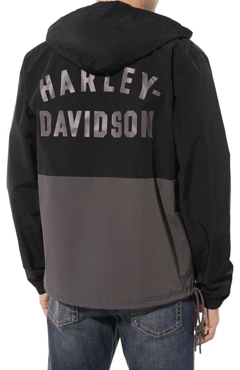 Мужская анорак HARLEY-DAVIDSON черного цвета, арт. 97441-23VM | Фото 4 (Материал внешний: Хлопок, Синтетический материал; Кросс-КТ: Куртка, Ветровки, Легкие; Рукава: Длинные; Длина (верхняя одежда): Короткие; Стили: Кэжуэл)