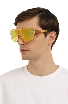Женские солнцезащитные очки BALMAIN желтого цвета, арт. BPS-146D | Фото 3 (Нос: Не проставлено; Региональные ограничения белый список (Axapta Mercury): Не проставлено; Кросс-КТ: С/з-унисекс; Тип очков: С/з; Материал: Металл, Пластик; Очки форма: Маска; Оптика Гендер: оптика-унисекс)