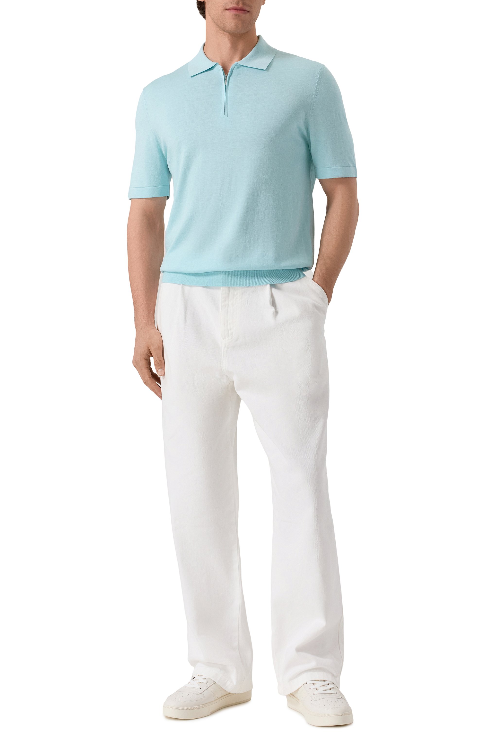 Поло из шелка и хлопка 12 STOREEZ светло-голубого цвета по цене 19000 руб., арт. 131227, фото 2 Поло из шелка и хлопка 12 STOREEZ, арт. 131227, фото 2