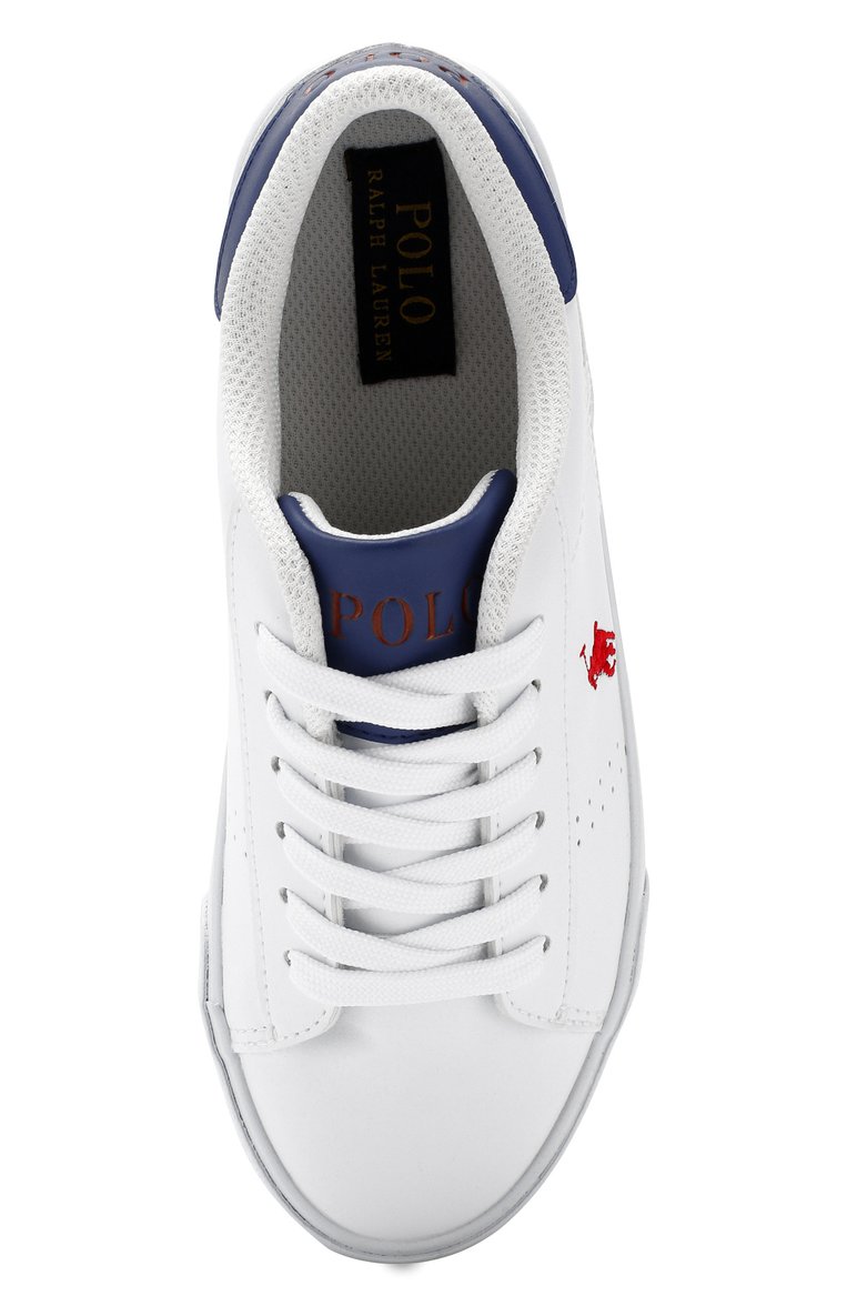 Детские кеды на шнуровке POLO RALPH LAUREN белого цвета, арт. RF101533/JUNI0R | Фото 4 (Статус проверки: Проверено, Проверена категория; Материал внутренний: Текстиль; Материал внешний: Экокожа; Нос: Не проставлено)