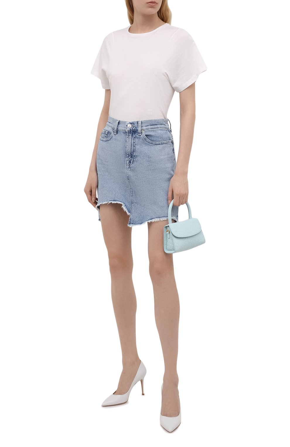 Джинсовая юбка 7 FOR ALL MANKIND голубого цвета по цене 13400 руб., арт. JSSKB750L0, фото 2 Джинсовая юбка 7 FOR ALL MANKIND, арт. JSSKB750L0, фото 2