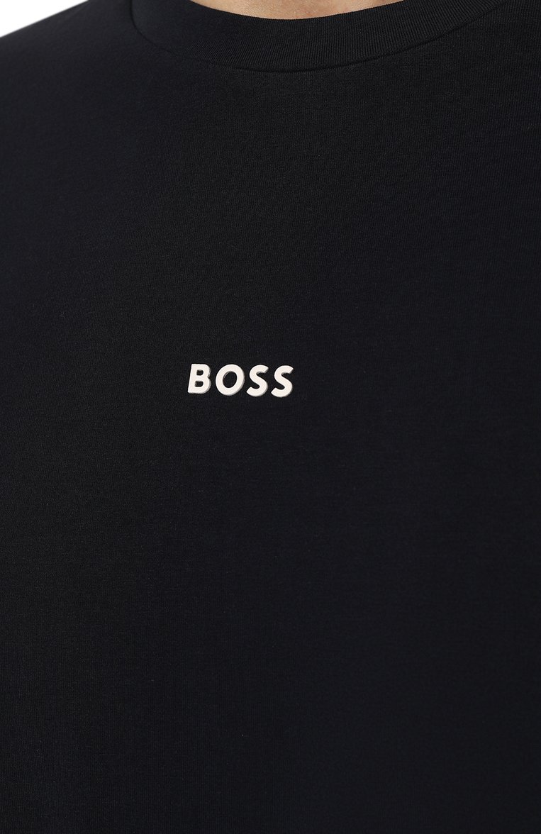 Мужская хлопковая футболка BOSS ORANGE темно-синего цвета, арт. 50473278 | Фото 5 (Длина (для топов): Стандартные; Рукава: Короткие; Материал внешний: Хлопок; Принт: Без принта; Стили: Кэжуэл; Мужское Кросс-КТ: Футболка-одежда; Кросс-КТ: Джерси)