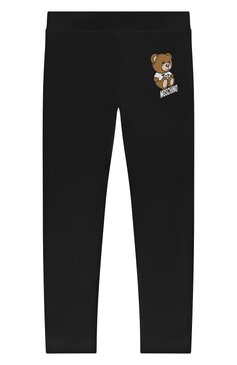 Детские хлопковые легинсы MOSCHINO черного цвета, арт. H3P047/LBA10/4 | Фото 1 (Материал внешний: Хлопок; Девочки Кросс-КТ: Леггинсы-одежда; Нос: Не проставлено; Ростовка одежда: 4 года | 104 см)
