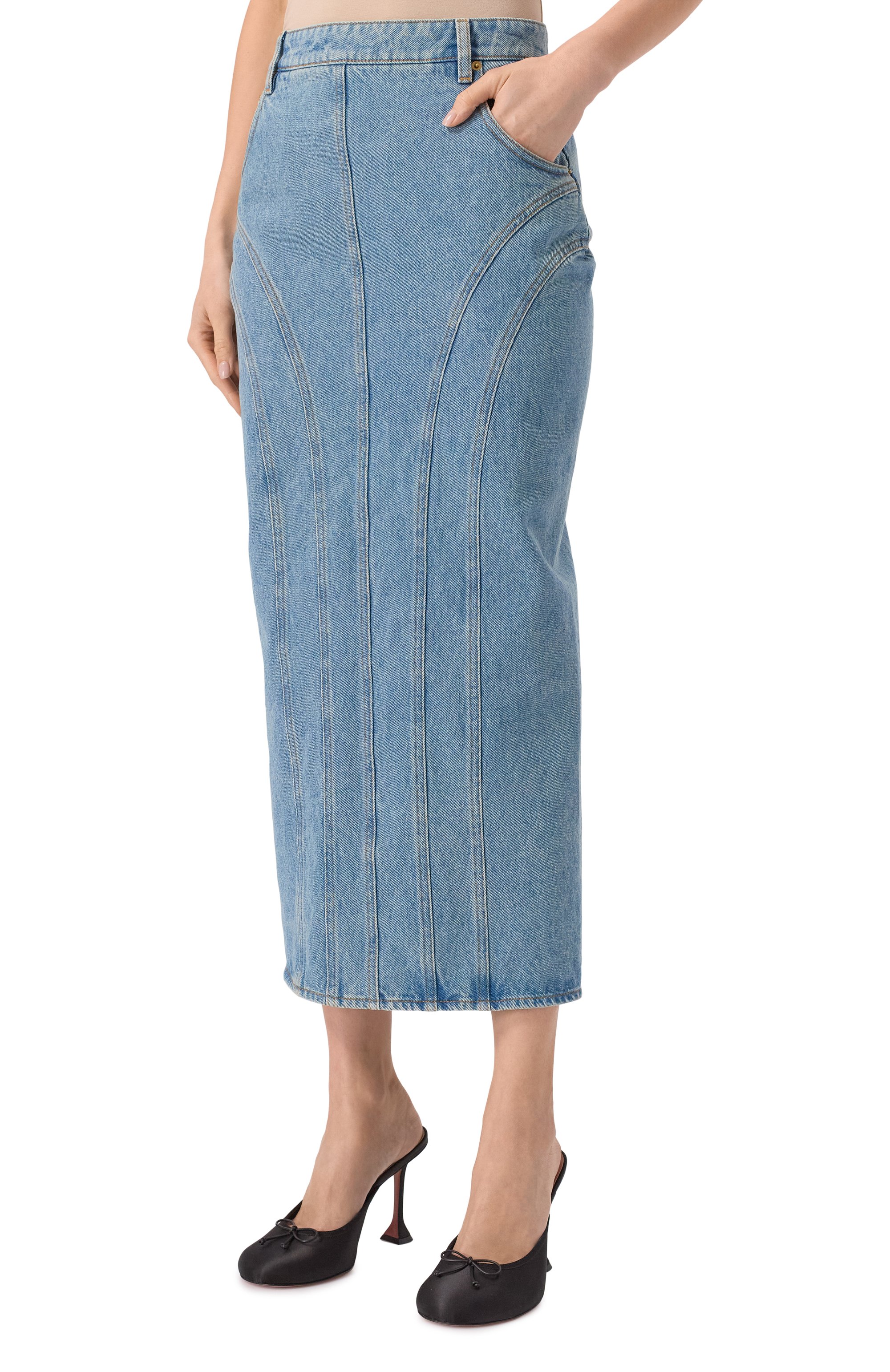 Джинсовая юбка NINA RICCI голубого цвета по цене 67950 руб., арт. 25PDJU027/C01095, фото 3 Джинсовая юбка NINA RICCI, арт. 25PDJU027/C01095, фото 3