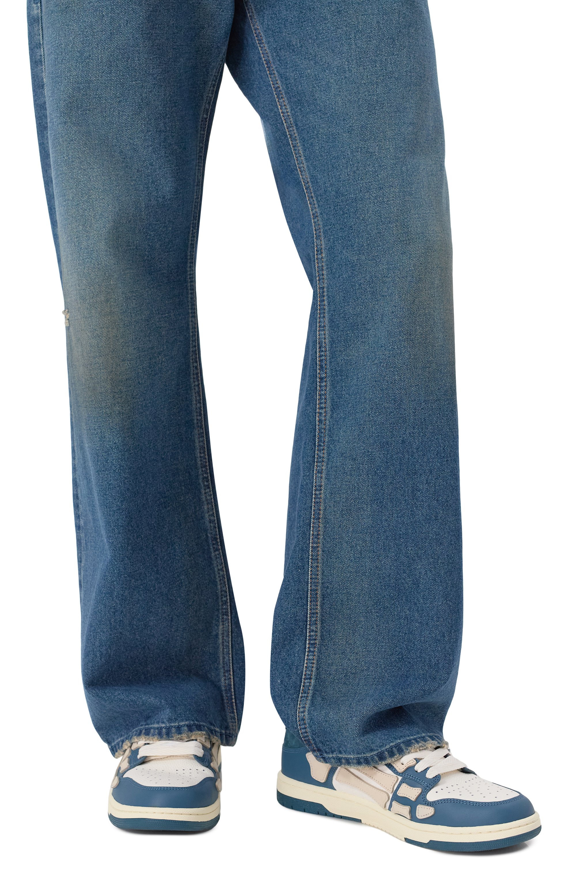 Кожаные кеды debossed ma quad skel AMIRI синего цвета по цене 65450 руб., арт. AMF0SR1115, фото 3 Кожаные кеды debossed ma quad skel AMIRI, арт. AMF0SR1115, фото 3