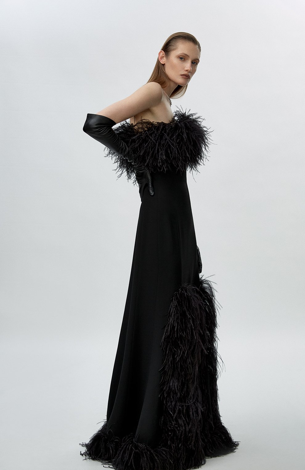 Платье с отделкой перьями SAINT LAURENT, арт. 682073/Y012W, фото 6