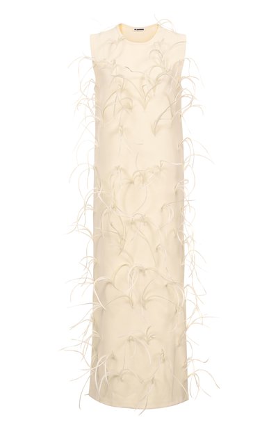 Женское платье из вискозы с отделкой перьями JIL SANDER, арт. J03CT0549/J18353