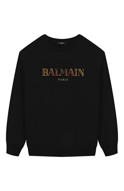 Детский хлопковый свитшот BALMAIN черного цвета, арт. BW4Q20 | Фото 1 (Рукава: Длинные; Драгоценные камни: Проставлено; Материал внешний: Хлопок; Материал сплава: Проставлено)