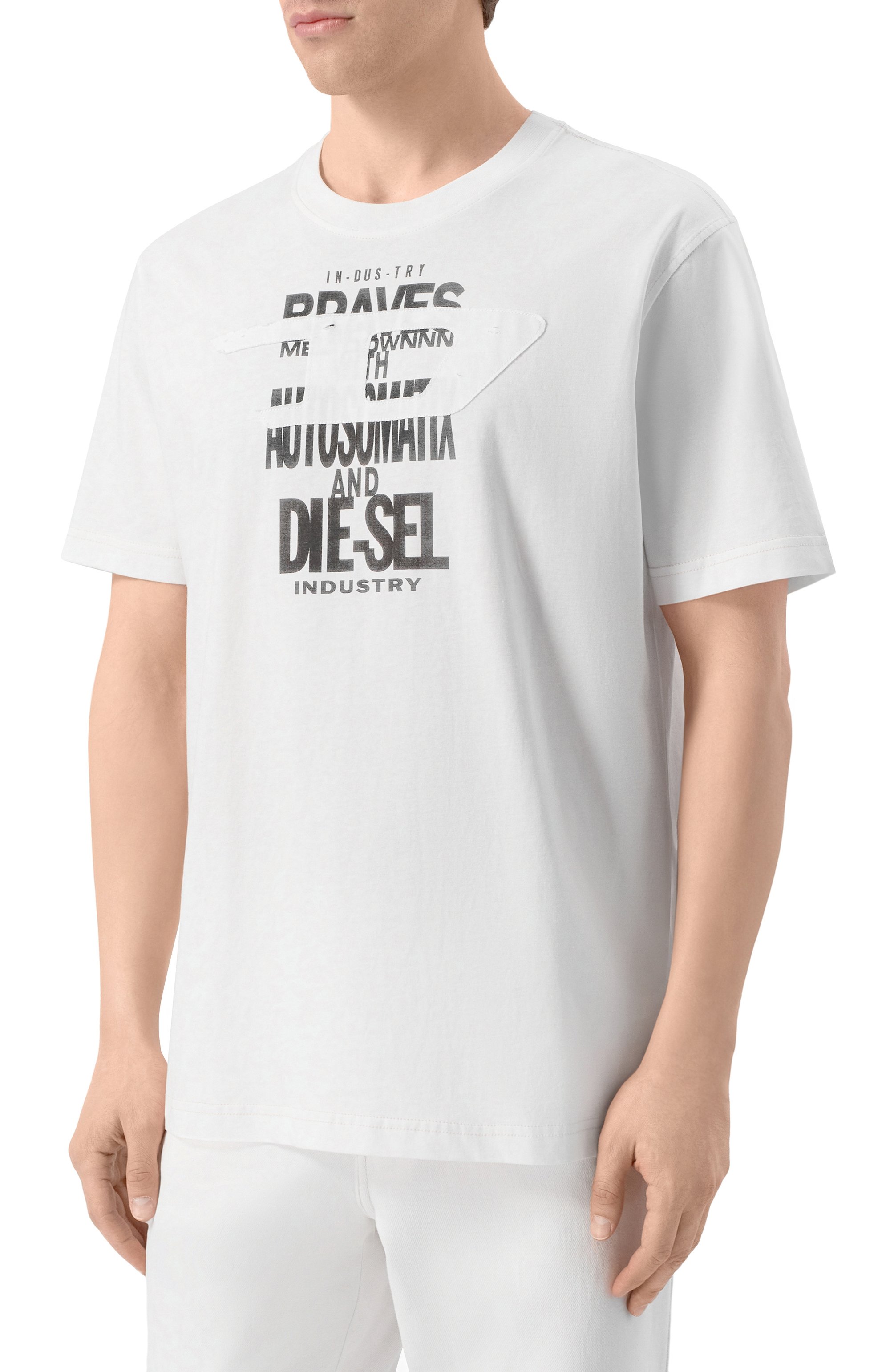 Хлопковая футболка DIESEL белого цвета по цене 6205 руб., арт. A21037/0QIAM, фото 3 Хлопковая футболка DIESEL, арт. A21037/0QIAM, фото 3