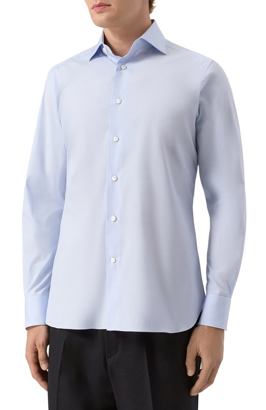 Хлопковая сорочка Zegna 9MS0BA/R904108A9 Синий  9MS0BA/R904108A9 Фото 3