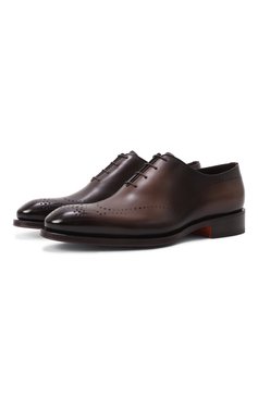 Мужские кожаные оксфорды SANTONI темно-коричневого цвета, арт. MCCG18542MC8HFUL | Фото 1 (Материал внешний: Натуральная кожа; Нос: Не проставлено; Материал внутренний: Натуральная кожа; Материал сплава: Проставлено; Мужское Кросс-КТ: Броги-обувь; Стили: Классический)