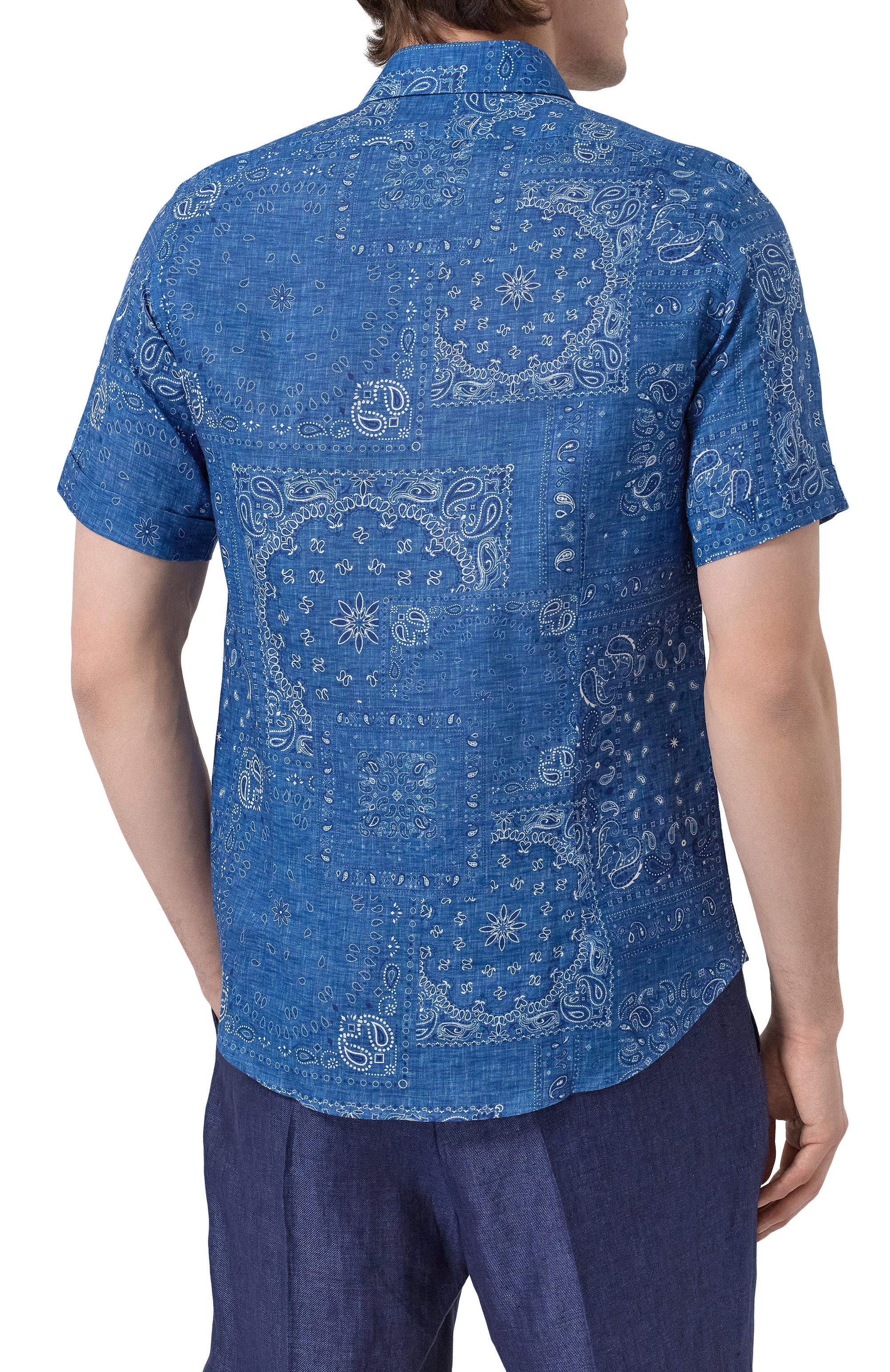 Льняная рубашка FEFE` синего цвета по цене 24350 руб., арт. LINEN SHIRT/CLX082VAR07, фото 4 Льняная рубашка FEFE`, арт. LINEN SHIRT/CLX082VAR07, фото 4