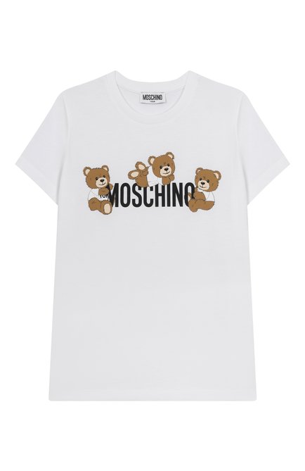 Детская хлопковая футболка MOSCHINO белого цвета, арт. HUM059/LAA23/10-14 | Фото 1 (Материал сплава: Проставлено; Драгоценные камни: Проставлено; Материал внешний: Хлопок; Рукава: Короткие)