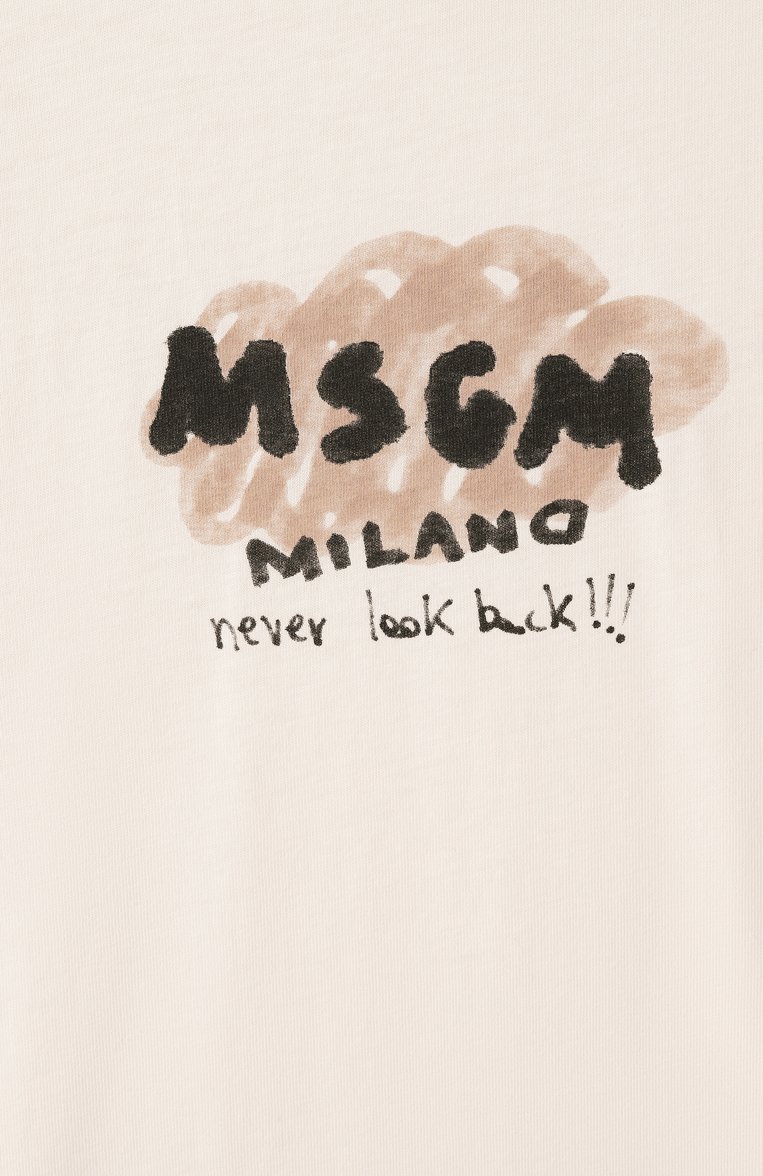 Детская хлопковая футболка MSGM KIDS кремового цвета, арт. S5MSJBTH006 | Фото 3 (Рукава: Короткие; Мальчики Кросс-КТ: Футболка-одежда; Материал внешний: Хлопок; Ростовка одежда: 6 лет | 116 см, 8 лет | 128 см, 12 лет | 152 см, 10 - 11 лет | 140 - 146см, 16 лет | 164 см)