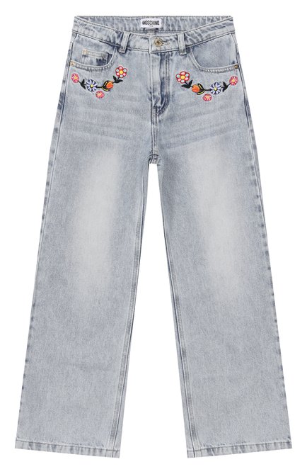 Детские джинсы MOSCHINO светло-голубого цвета, арт. HDP06B/L0E08/10-14 | Фото 1 (Нос: Не проставлено; Материал внешний: Хлопок; Материал сплава: Проставлено)