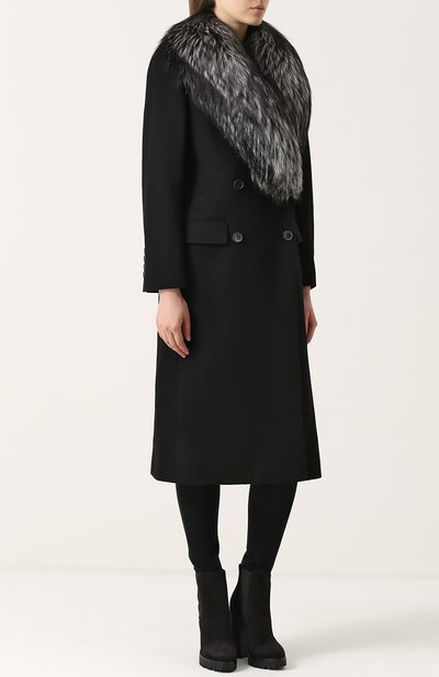 Двубортное пальто с отделкой из меха лисы DOLCE & GABBANA, арт. 0102/I0A16W/FU3A1, фото 3