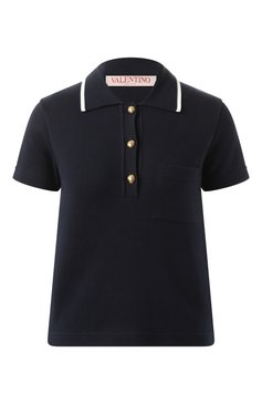 Женское хлопковое поло VALENTINO темно-синего цвета, арт. 5B3KC57C8P9 | Фото 1 (Длина (для топов): Стандартные; Рукава: Короткие; Материал внешний: Хлопок; Драгоценные камни: Проставлено; Материал сплава: Проставлено; Стили: Кэжуэл; Кросс-КТ: Трикотаж)
