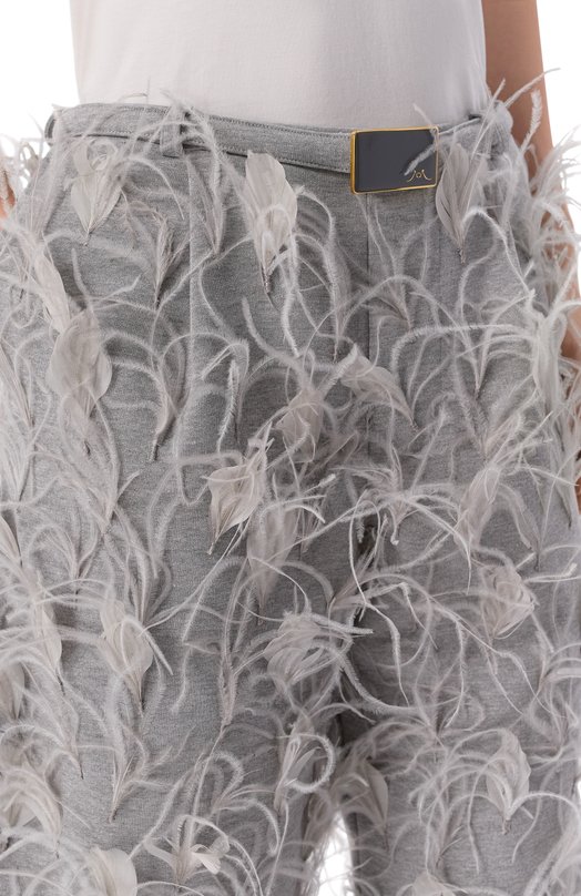 Хлопковые шорты с отделкой перьями ROWEN ROSE RR_J136 Серый  RR_J136 Фото 5