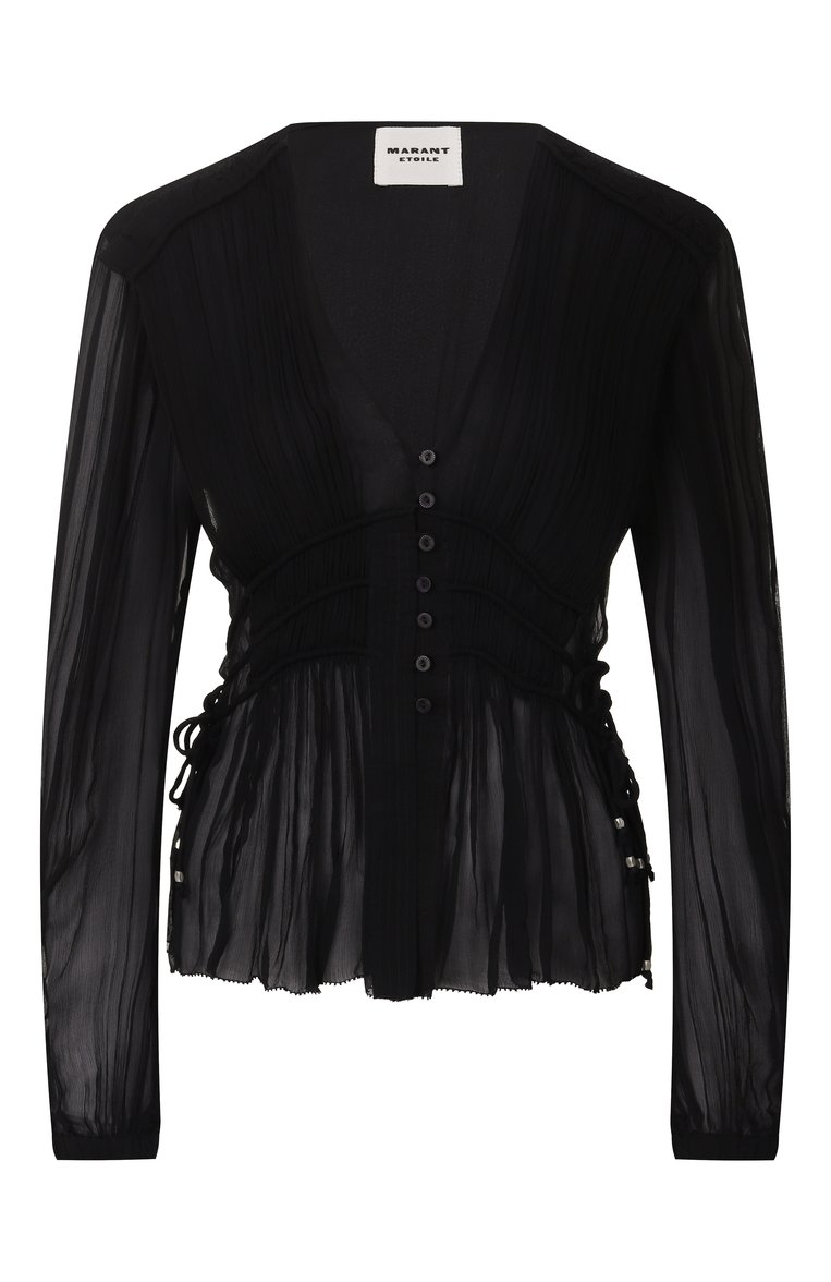 Женская блузка из вискозы ISABEL MARANT ETOILE черного цвета, арт. HT0552FA/C1J07E | Фото 1 (Рукава: Длинные; Длина (для топов): Стандартные; Материал внешний: Вискоза; Принт: Без принта; Женское Кросс-КТ: Блуза-одежда; Стили: Бохо)