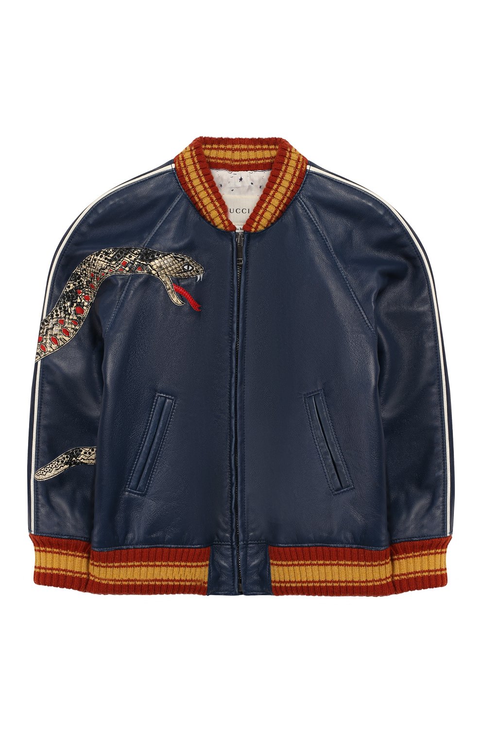 Кожаный бомбер GUCCI синего цвета по цене 321000 руб., арт. 571473/XNAGI, фото 1 Кожаный бомбер GUCCI, арт. 571473/XNAGI, фото 1