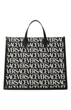 Мужская текстильная сумка-тоут VERSACE черно-белого цвета, арт. 1008913/1A06766 | Фото 6 (Ремень/цепочка: На ремешке; Размер: large; Драгоценные камни: Проставлено; Материал: Текстиль; Материал сплава: Проставлено)