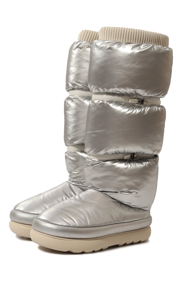 Женские сапоги classic maxi UGG серебряного цвета, арт. UGSCLMXUTMS1135152W | Фото 1 (Материал внешний: Т�екстиль; Материал утеплителя: Натуральный мех, Шерсть, Текстиль; Подошва: Платформа; Высота голенища: Средние; Женское Кросс-КТ: Дутики; Каблук тип: Устойчивый)