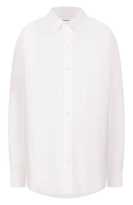 Женская хлопковая рубашка ALEXANDERWANG.T белого цвета, арт. 4WC2251013 | Фото 1 (Автоматизация состава: Проставлено; Длина (д�ля топов): Удлиненные; Рукава: Длинные; Автоматизация ТО: Проставлено; Материал внешний: Хлопок)