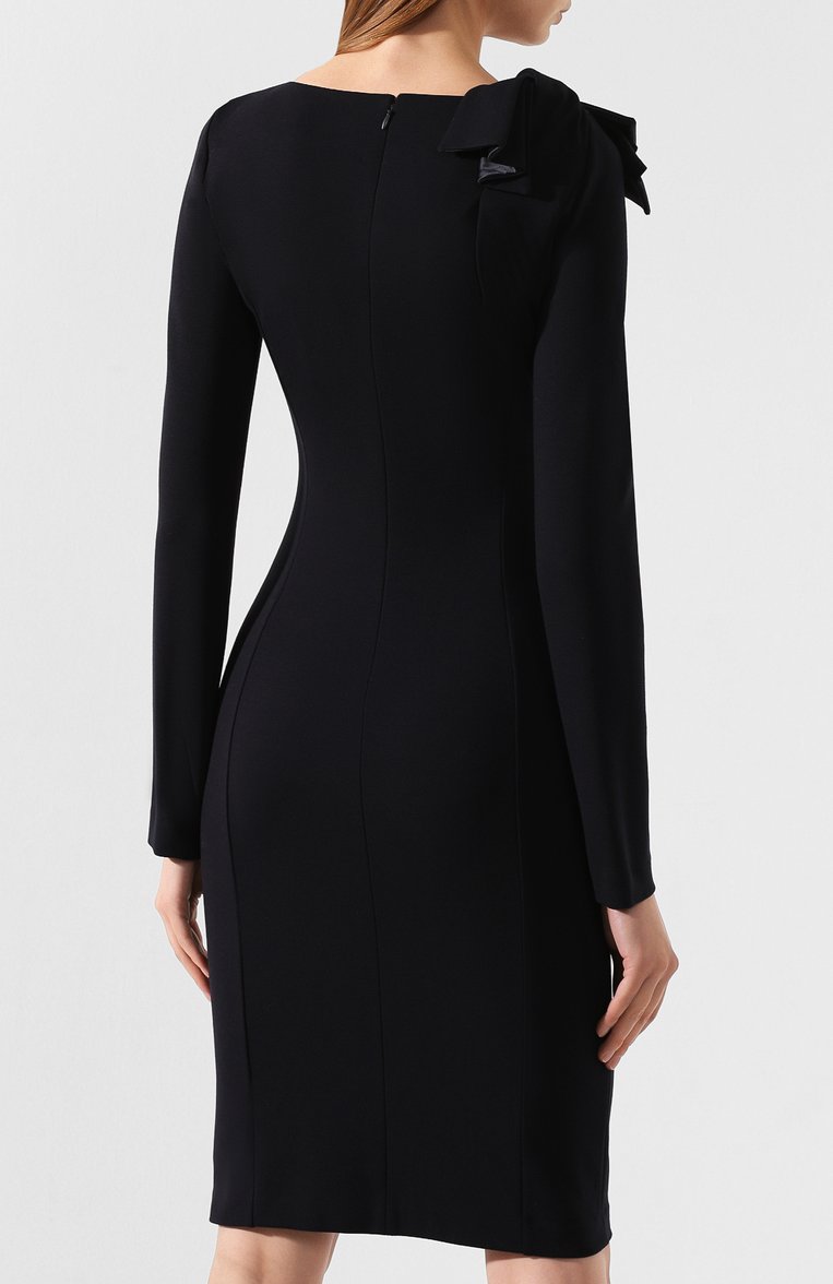 Женское платье EMPORIO ARMANI темно-синего цвета, арт. 6G2A8Q/2JFAZ | Фото 4 (Рукава: Длинные; Длина Ж (юбки, платья, шорты): До колена; Статус проверки: Проверено, Проверена категория; Случай: Повседневный; Материал внешний: Вискоза; Женское Кросс-КТ: платье-футляр, Платье-одежда)