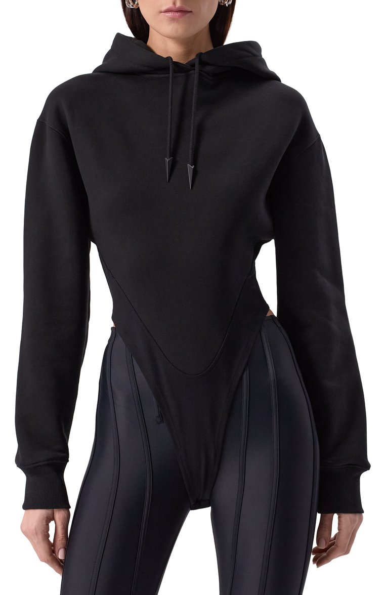 Женское хлопковое боди MUGLER черного цвета, арт. 25P3B002566018 | Фото 3 (Рукава: Длинные; Женское Кросс-КТ: Боди-одежда; Стили: Кэжуэл; Материал внешний: Хлопок)