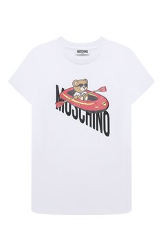 Детского комплект из футболки и шорт MOSCHINO голубого цвета, арт. HUG000/LAA23/10-14 | Фото 2 (Рукава: Короткие; Материал сплава: Проставлено; Материал внешний: Хлопок; Драгоценные камни: Проставлено; Мальчики Кросс-КТ: Костюмы-спорт; Ростовка одежда: 12 лет | 152 см, 10 - 11 лет | 140 - 146см)