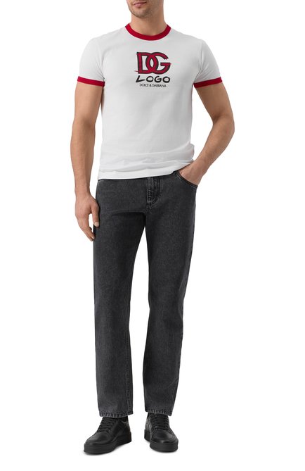 Мужская хлопковая футболка DOLCE & GABBANA белого цвета, арт. G8PV1T/G704X | Фото 2 (Рукава: Короткие; Материал сплава: Проставлено; Длина (для топов): Удлиненные; Драгоценные камни: Проставлено)