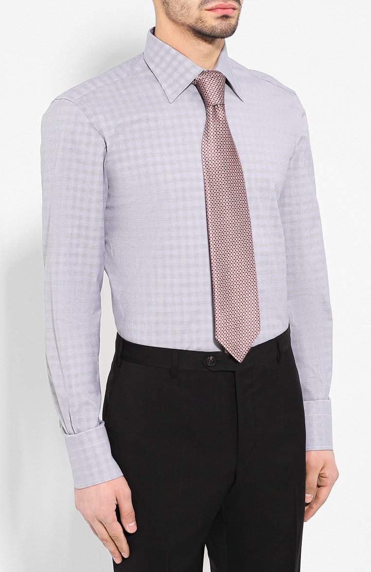 Мужская хлопковая сорочка с воротником кент TOM FORD серого цвета, арт. 5FT841/94C1JE | Фото 4 (Длина (для топов): Стандартные; Рукава: Длинные; Материал внешний: Хлопок; Статус проверки: Проверена категория, Проверено; Мужское Кросс-КТ: Сорочка-одежда; Принт: Клетка; Случай: Формальный; Манжеты: На пуговицах; Воротник: Кент; Материал сплава: Проверено, Проставлено; Драгоценные камни: Проставлено; Стили: Кэжуэл)