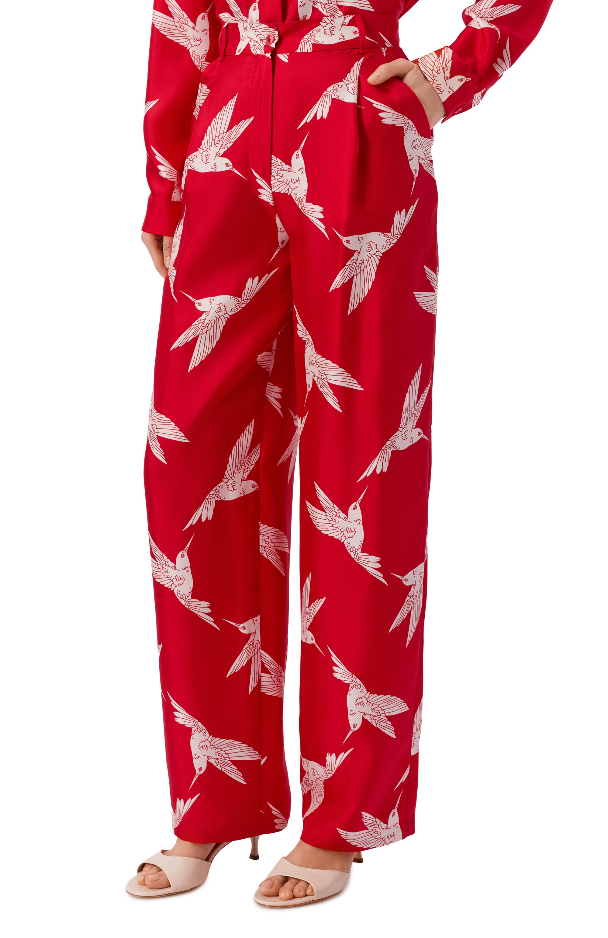 Шелковые брюки OLOLOL красного цвета по цене 45000 руб., арт. OLP066/6010.COLIBRI600, фото 3 Шелковые брюки OLOLOL, арт. OLP066/6010.COLIBRI600, фото 3