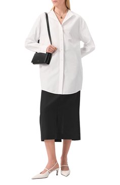 Женская хлопковая рубашка JIL SANDER белого цвета, арт. J05DL0110/J45001 | Фото 2 (Рукава: Длинные; Драгоценные камни: Проставлено; Материал сплава: Проставлено; Длина (для топов): Удлиненные; Стили: Кэжуэл; Принт: Без принта; Женское Кросс-КТ: Рубашка-одежда; Материал внешний: Хлопок)
