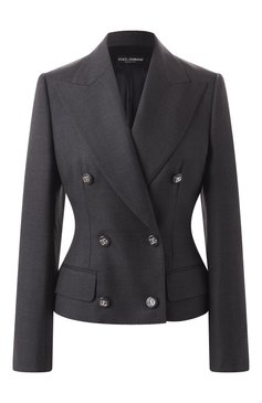 Женский шерстяно�й жакет DOLCE & GABBANA темно-серого цвета, арт. F27DJT/FU287 | Фото 1 (Рукава: Длинные; Драгоценные камни: Проставлено; Длина (для топов): Стандартные; Материал сплава: Проставлено; Материал внешний: Шерсть; Женское Кросс-КТ: Жакет-одежда; 1-2-бортные: Двубортные; Кросс-КТ: костюм; Стили: Классический)