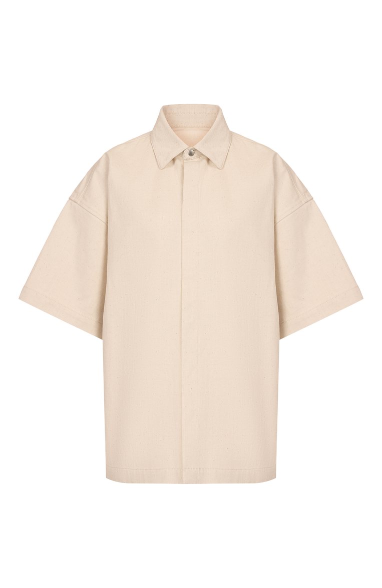 Женская джинсовая рубашка JIL SANDER бежевого цвета, арт. J40DL0166/J45285 | Фото 1 (Рукава: 3/4; Автоматизация состава: Проставлено; Автоматизация ТО: Проставлено; Материал внешний: Хлопок, Деним; Длина (для топов): Удлиненные; Женское Кросс-КТ: Рубашка-одежда; Принт: Без принта; Кросс-КТ: Деним, костюм; Стили: Минимализм)