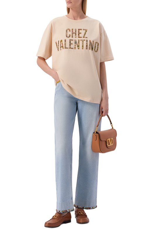 Хлопковая футболка Valentino 8B3MG26A/A5J Кремовый  8B3MG26A/A5J Фото 2