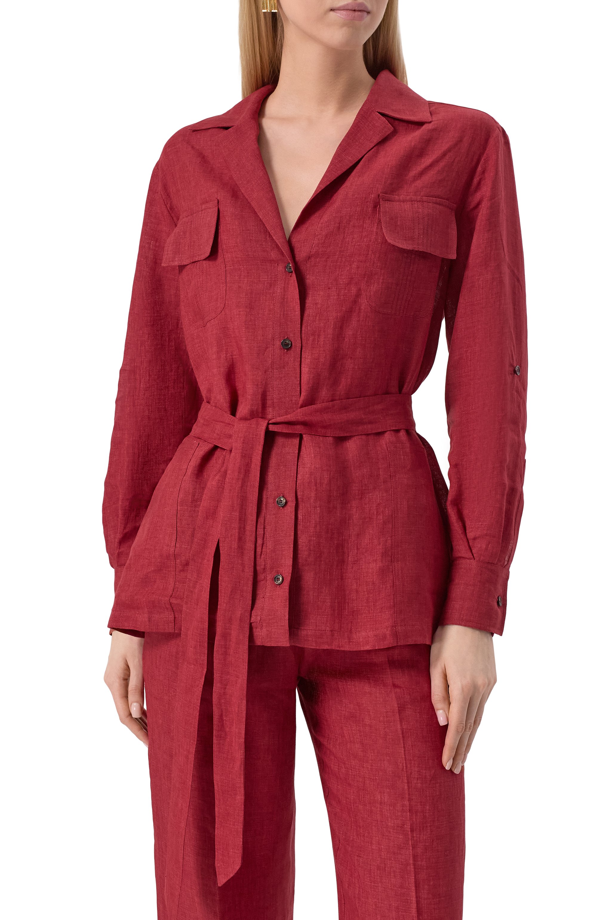 Льняная рубашка KITON бордового цвета по цене 130000 руб., арт. D57418K0903E01, фото 3 Льняная рубашка KITON, арт. D57418K0903E01, фото 3