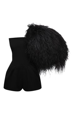 Женское шерстяной комбинезон с отделкой перьями SAINT LAURENT черного цвета, арт. 516159/Y239W | Фото 1 (Материал внешний: Шерсть; Длина Ж (юбки, платья, шорты): Мини; Рукава: Длинные, С открытыми плечами; Стили: Гламурный; Случай: Вечерний; Женское Кросс-КТ: Платье-одежда; Драгоценные камни: Проставлено; Материал сплава: Проставлено; Нос: Не проставлено; Региональные ограничения белый список (Axapta Mercury): Не проставлено)