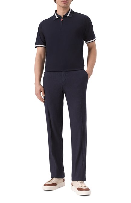 Мужское хлопковое поло KITON темно-синего цвета, арт. UMK1172A0012 | Фото 2 (Рукава: Короткие; Драгоценные камни: Проставлено; Материал сплава: Проставлено; Материал внешний: Хлопок; Длина (для топов): Стандартные)