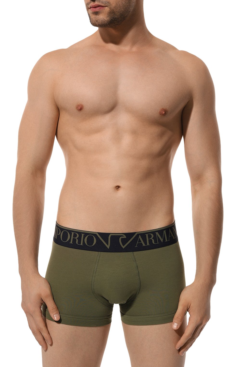Хлопковые боксеры EMPORIO ARMANI хаки цвета по цене 3915 руб., арт. 111389/4F516, фото 2 Хлопковые боксеры EMPORIO ARMANI, арт. 111389/4F516, фото 2