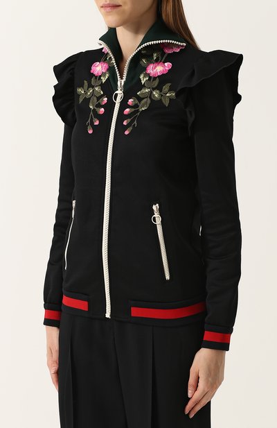 Кардиган на молнии с контрастной цветочной вышивкой GUCCI черного цвета по цене 107000 руб., арт. 479536/X9C11, фото 3 Кардиган на молнии с контрастной цветочной вышивкой GUCCI, арт. 479536/X9C11, фото 3