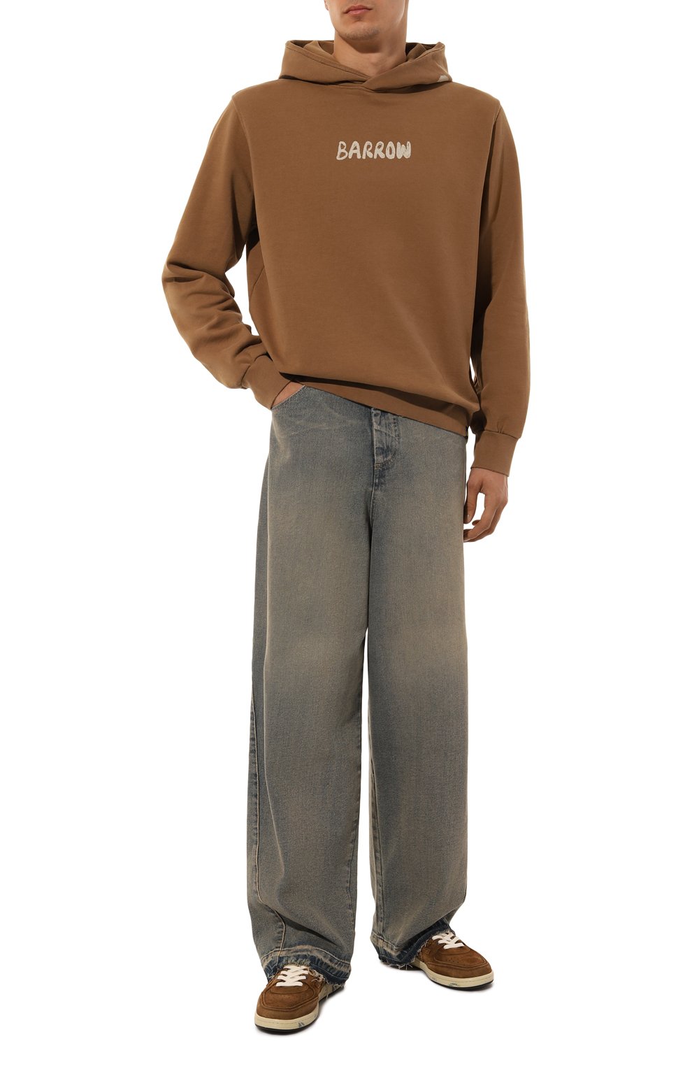 Хлопковое худи BARROW коричневого цвета по цене 20800 руб., арт. F4BWMAHS042, фото 2 Хлопковое худи BARROW, арт. F4BWMAHS042, фото 2