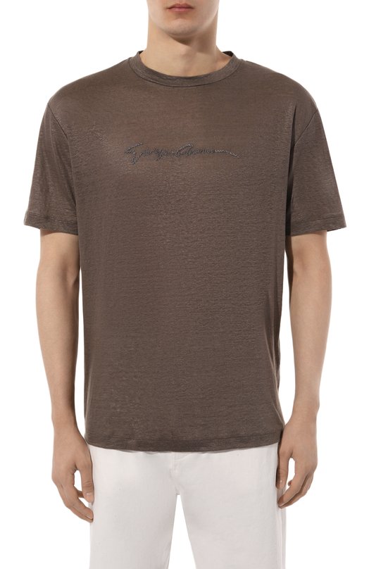 Льняная футболка Giorgio Armani 3DSM73/SJDJZ Коричневый  3DSM73/SJDJZ Фото 3