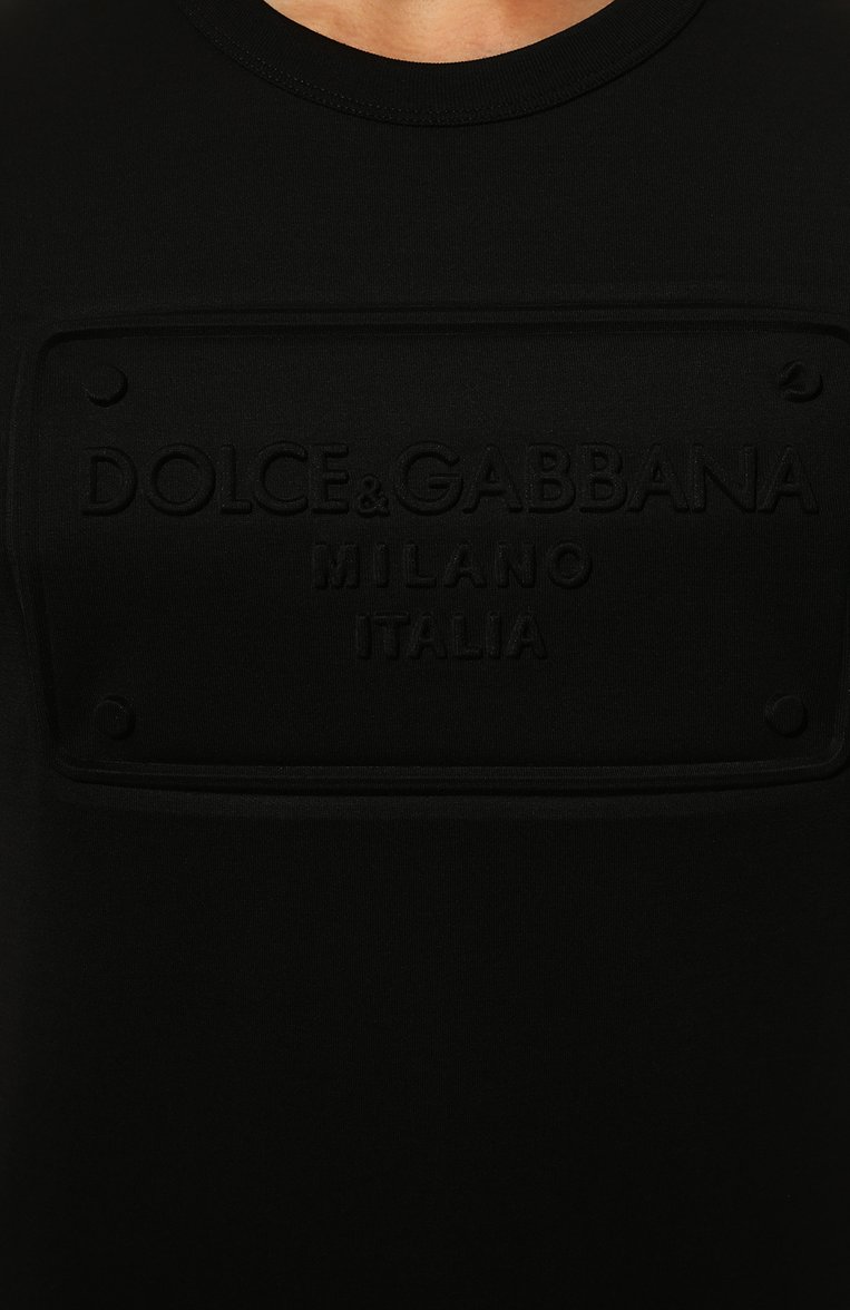 Мужская хлопковая футболка DOLCE & GABBANA черного цвета, арт. G8KBAZ/G7C7U | Фото 5 (Рукава: Короткие; Материал внешний: Хлопок; Длина (для топов): Стандартные; Принт: Без принта; Стили: Кэжуэл; Кросс-КТ: Джерси; Мужское Кросс-КТ: Футболка-одежда; Автоматизация состава: Проставлено; Автоматизация ТО: Проставлено; Детали: Без декора)