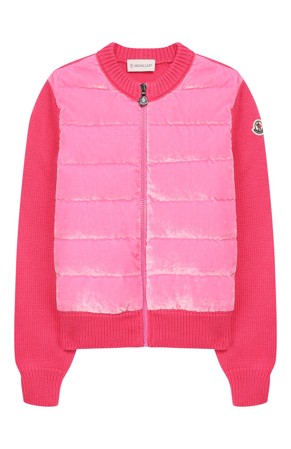 Шерстяной кардиган на молнии MONCLER ENFANT розового цвета по цене 39600 руб., арт. D2-954-94502-05-979CB/8-10A, фото 1 Шерстяной кардиган на молнии MONCLER ENFANT, арт. D2-954-94502-05-979CB/8-10A, фото 1